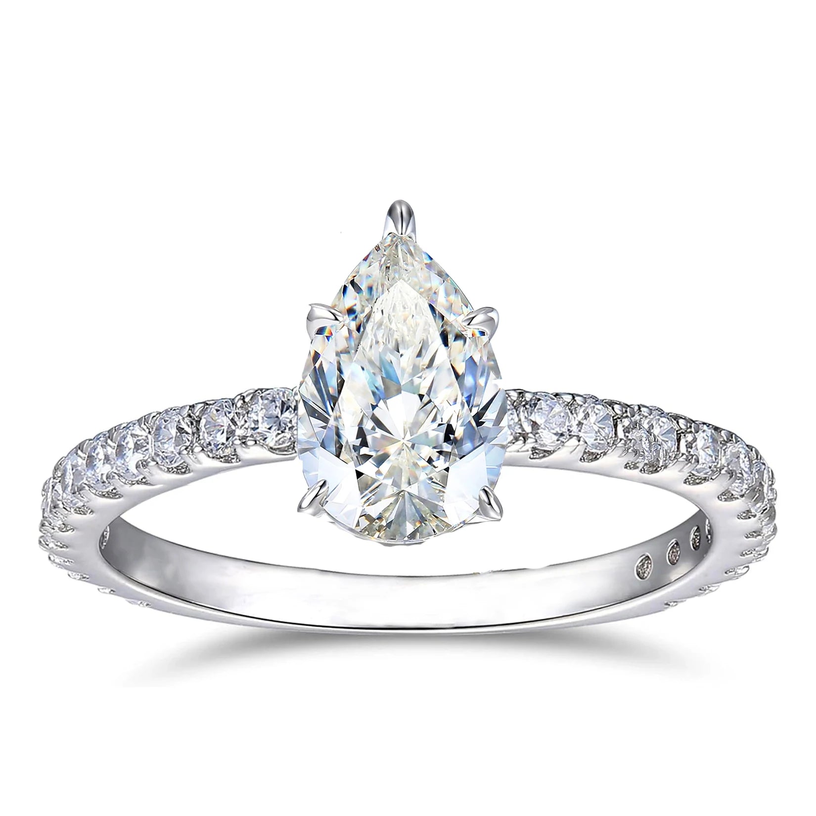 Super Sparkling Pear shaped Moissanite ring