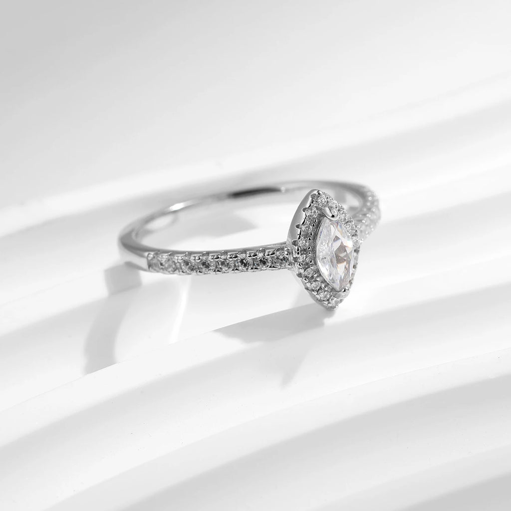 Lumilux Marquise Zircon Solitaire Ring — 925 Sterling Silver | CMA Certified | Wedding & Engagement