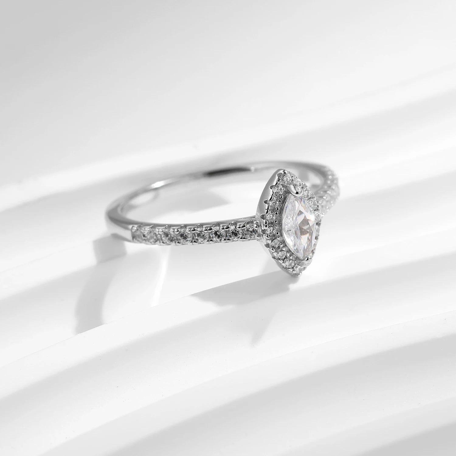 Lumilux Marquise Zircon Solitaire Ring — 925 Sterling Silver | CMA Certified | Wedding & Engagement