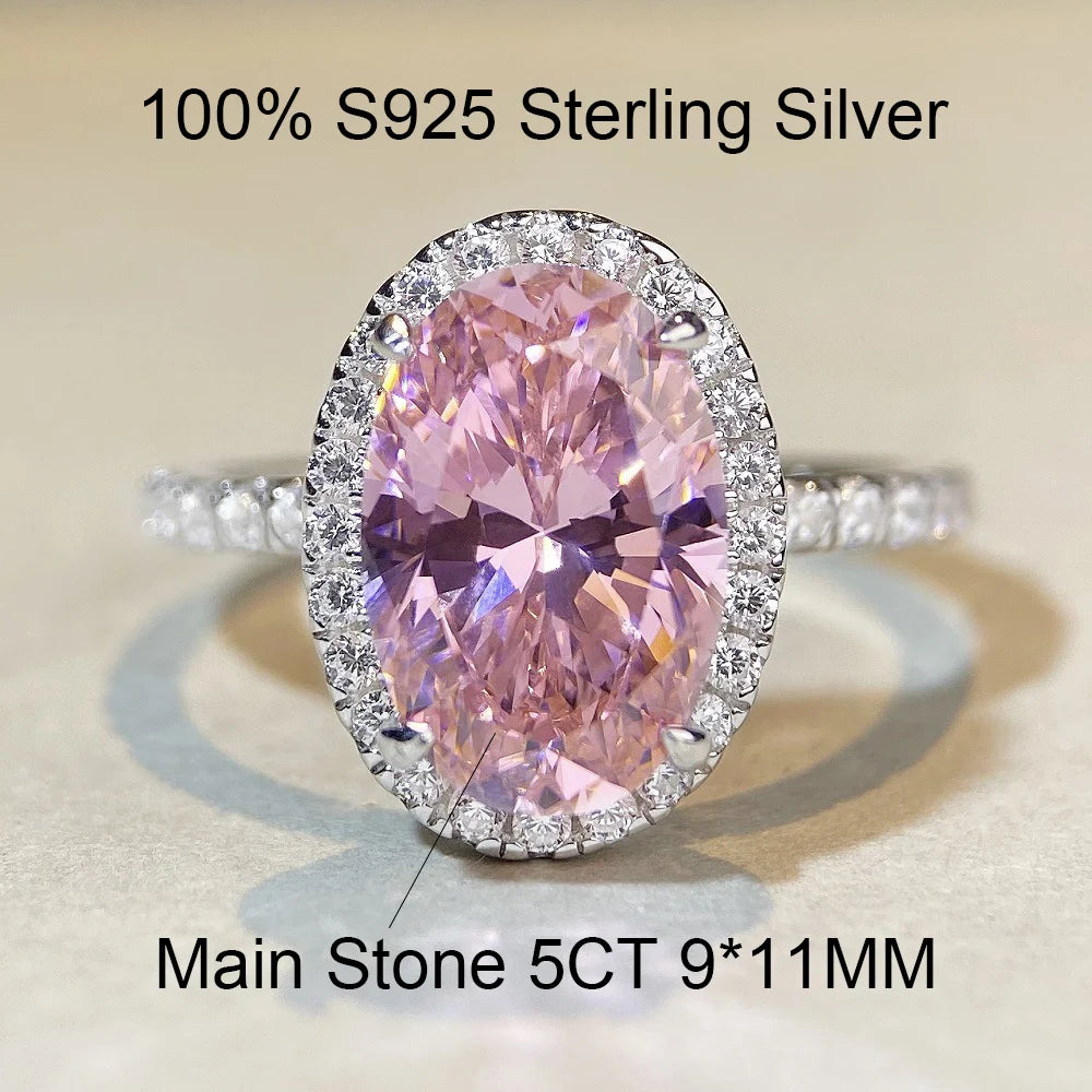 Lumilux Oval Halo Ring — 5CT High Carbon Diamond | 925 Sterling Silver | White, Yellow & Pink