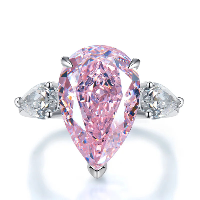 Water Drop Lab Pink Moissanite Diamond Ring