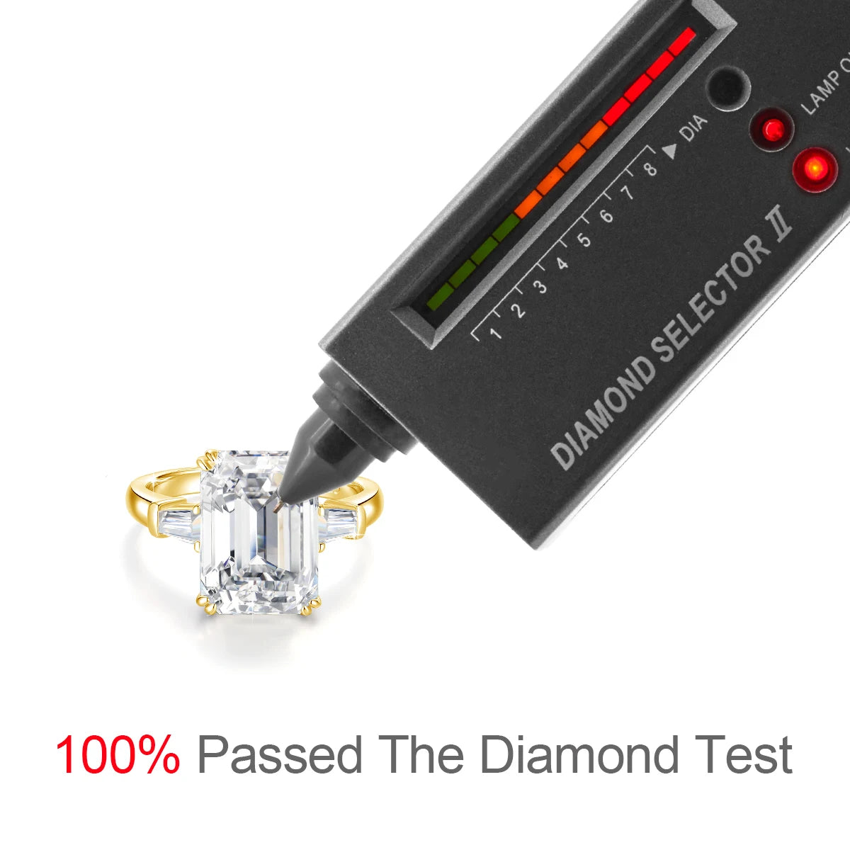 10ct Emerald Cut Moissanite Ring | D Color VVS1 | Gold Plated 925 Silver