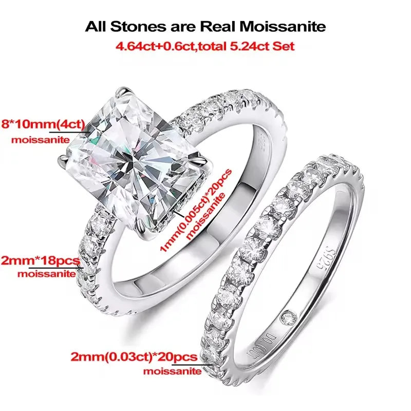 Lumilux Full Moissanite Ring — D Color VVS1 | 925 Silver 18K Gold Plated | Emerald & Radiant Cut | GRA Certified