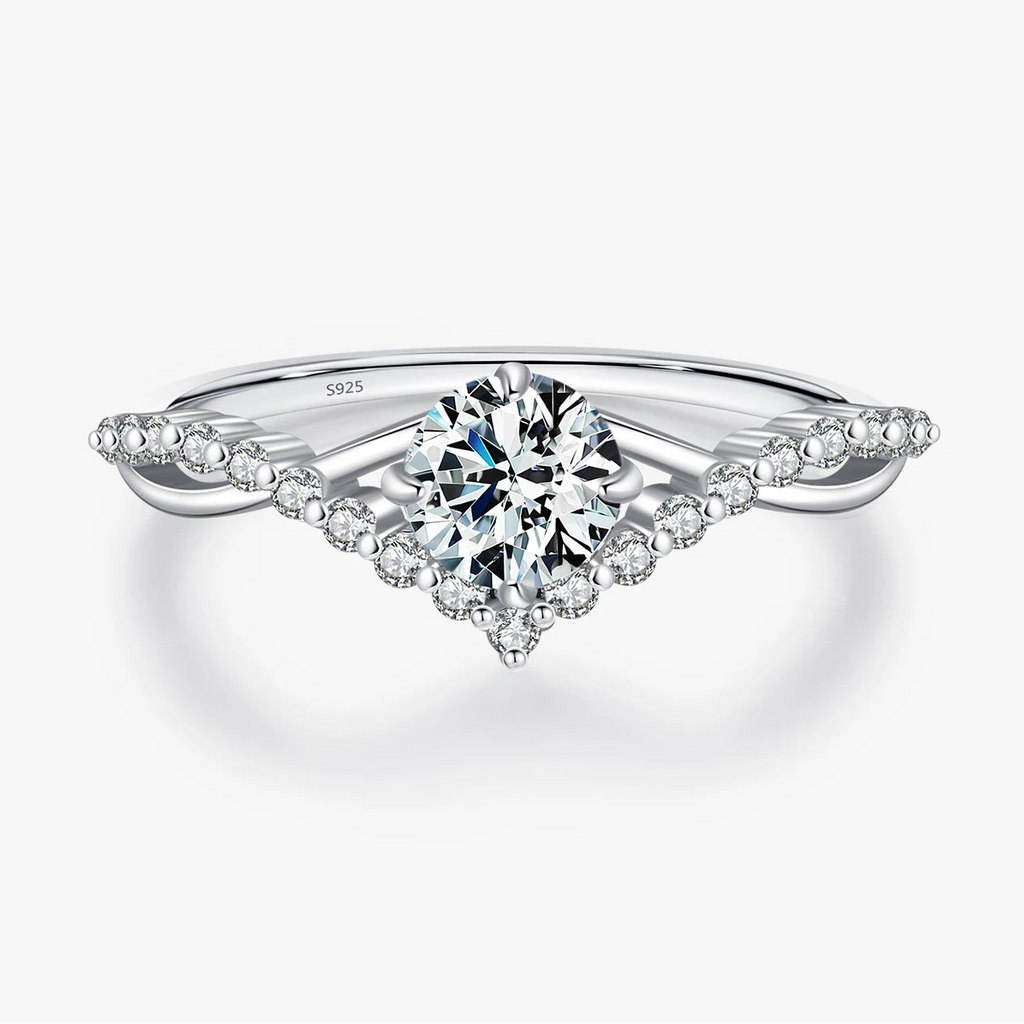 Crown Moissanite Solitaire Ring | D VVS1 | 925 Sterling Silver