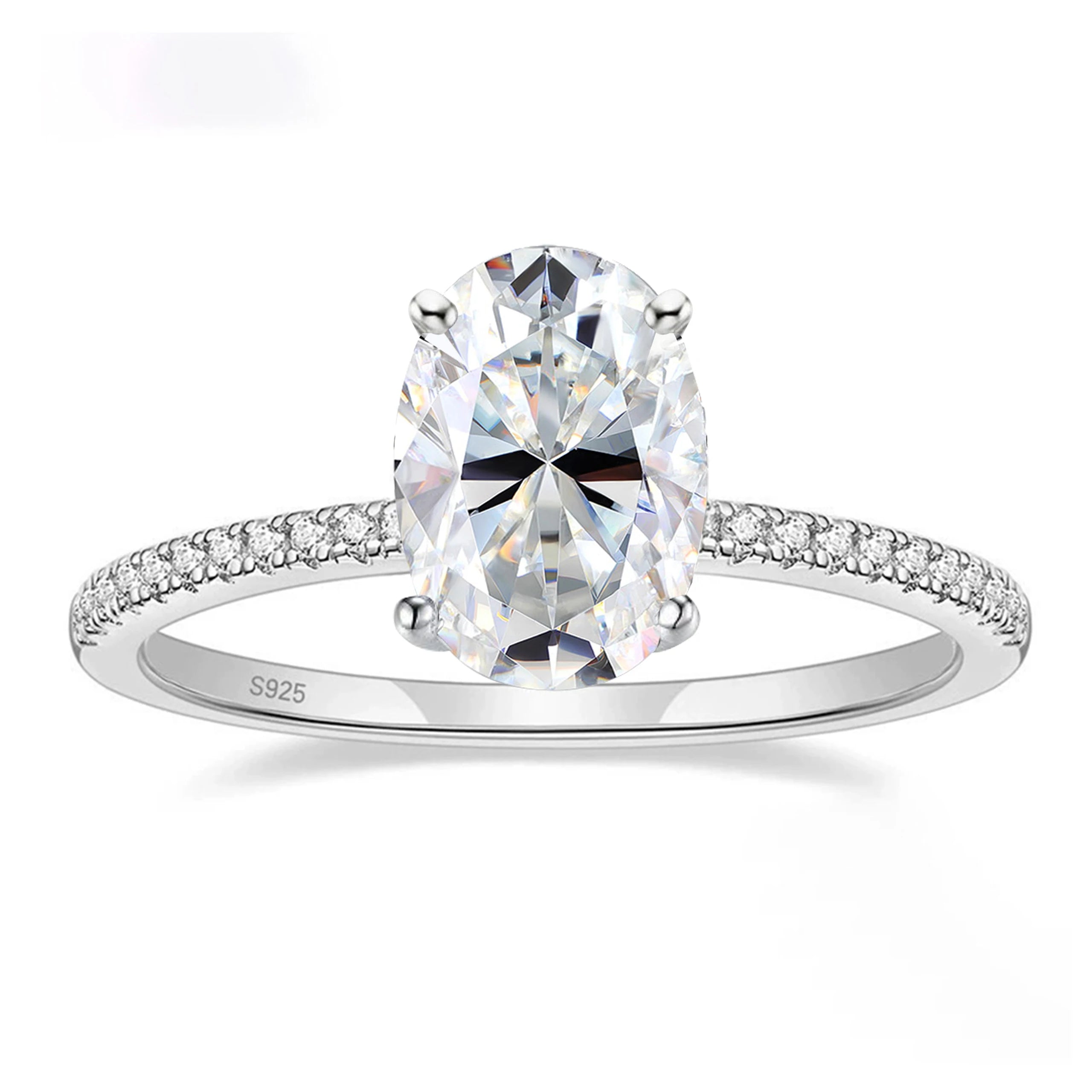 Lumilux Oval Moissanite Solitaire Ring | D Color VVS1 | 925 Sterling Silver & 18K White Gold