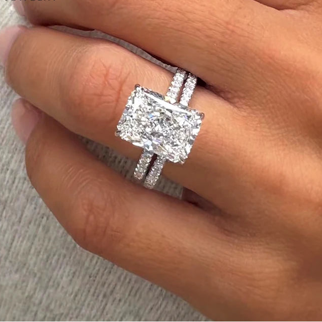 Lumilux Full Moissanite Ring — D Color VVS1 | 925 Silver 18K Gold Plated | Emerald & Radiant Cut | GRA Certified