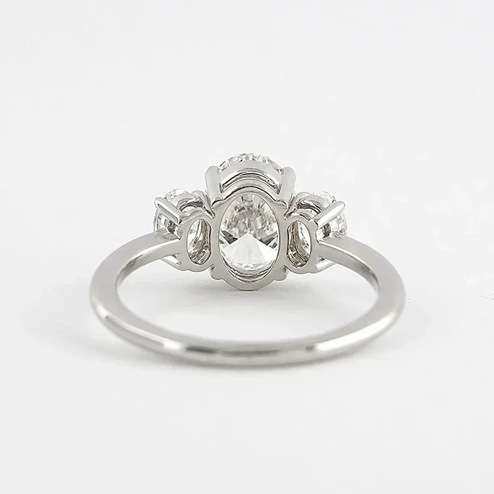 Oval Cut Three-Stone Moissanite Engagement Ring | 925 Sterling Silver | GRA Certified