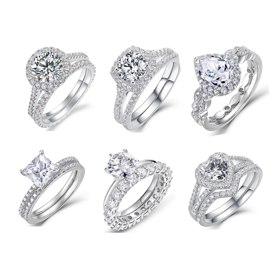 925 Sterling Silver VVS1 D Color Moissanite Bridal Ring Set for Woman Wedding Valentine's Day Gift Wholesale Certified