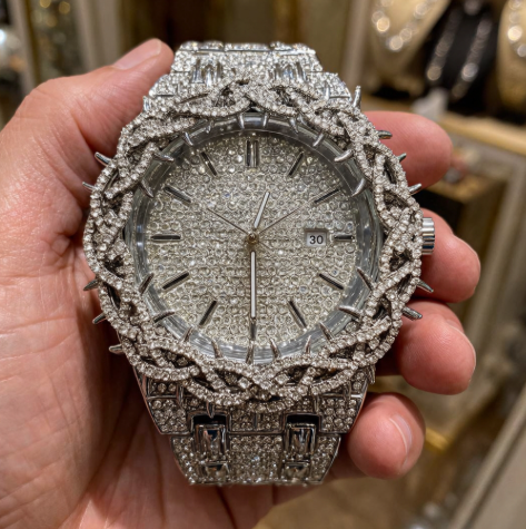 PINTIME Men's Thorn Spike Quartz Watch — Iced Out Rhinestone, Luminous Hands, Water-Resistant