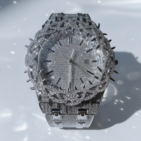 PINTIME Men's Thorn Spike Quartz Watch — Iced Out Rhinestone, Luminous Hands, Water-Resistant