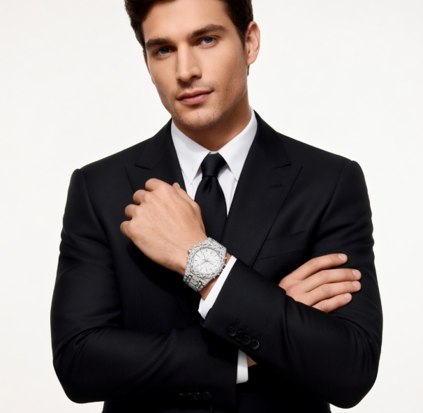 PINTIME Men's Thorn Spike Quartz Watch — Iced Out Rhinestone, Luminous Hands, Water-Resistant