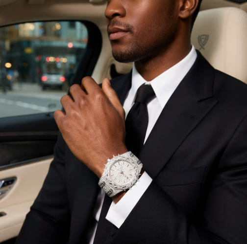 PINTIME Men's Thorn Spike Quartz Watch — Iced Out Rhinestone, Luminous Hands, Water-Resistant