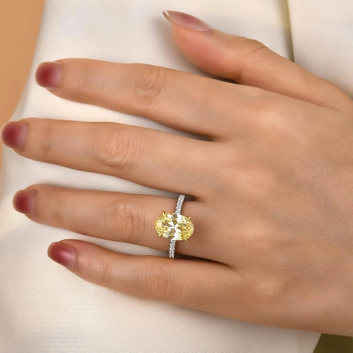 Oval Yellow High Carbon Diamond Ring in Sterling Silver