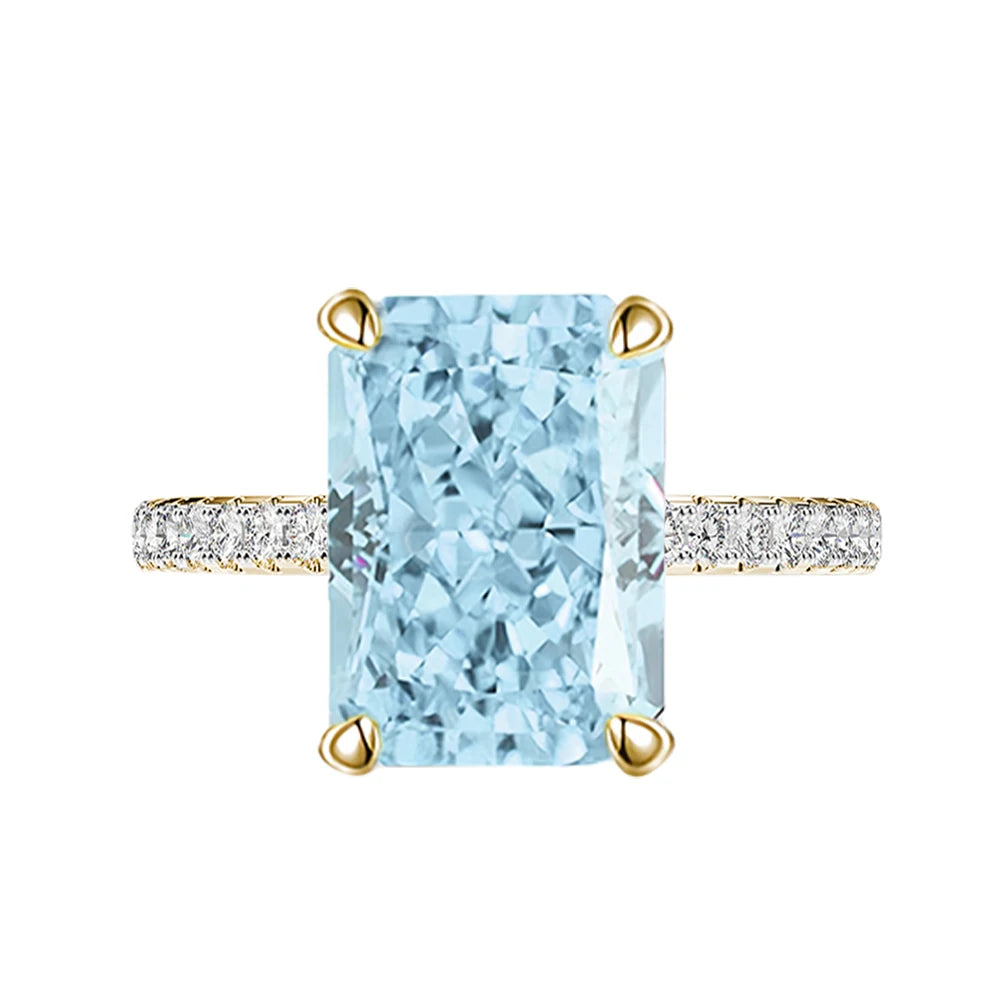 Ice Blue Zircon Cocktail Ring | 925 Sterling Silver | Emerald Cut Fine Jewelry
