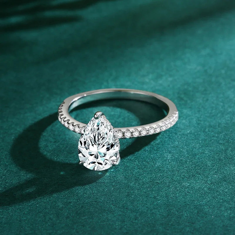 Super Sparkling Pear shaped Moissanite ring