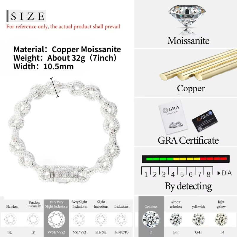 Infinity Moissanite Cuban Link Bracelet | 10mm Iced Out | 18K Gold Plated