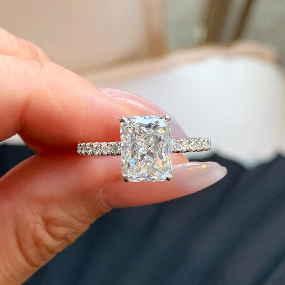 Lumilux Full Moissanite Ring — D Color VVS1 | 925 Silver 18K Gold Plated | Emerald & Radiant Cut | GRA Certified