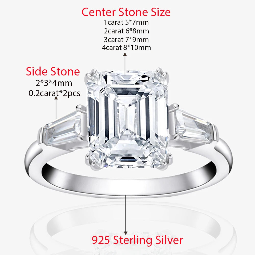 D Color VVS1 Moissanite Engagement Ring | Radiant & Emerald Cut | 1–4CT | 925 Sterling Silver