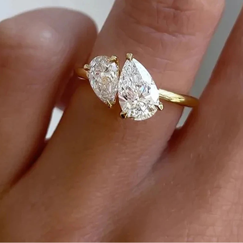 Toi et Moi Double Pear Cut Moissanite Ring | 1.5ct | 925 Silver & 18K Gold Plated