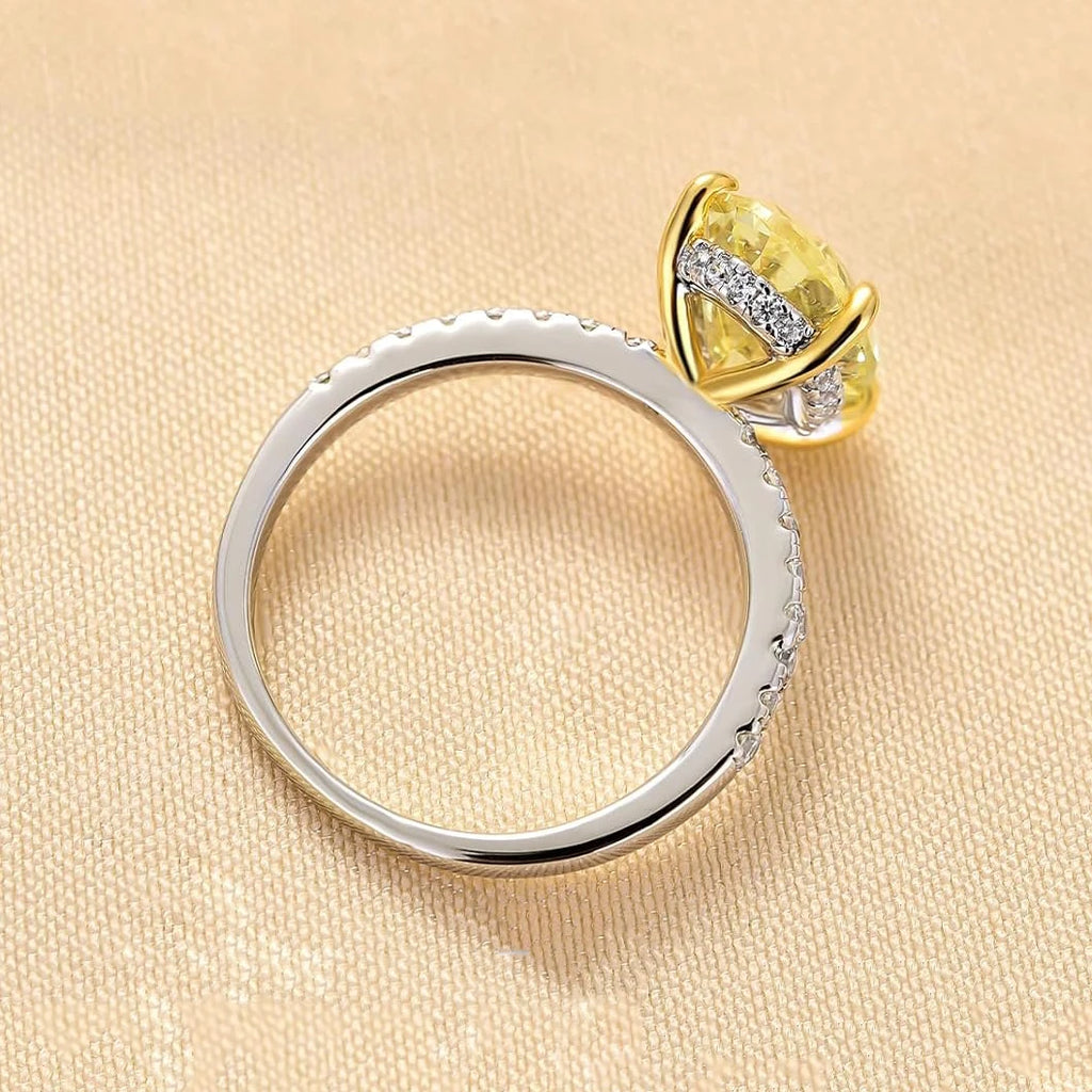Oval Yellow High Carbon Diamond Ring in Sterling Silver
