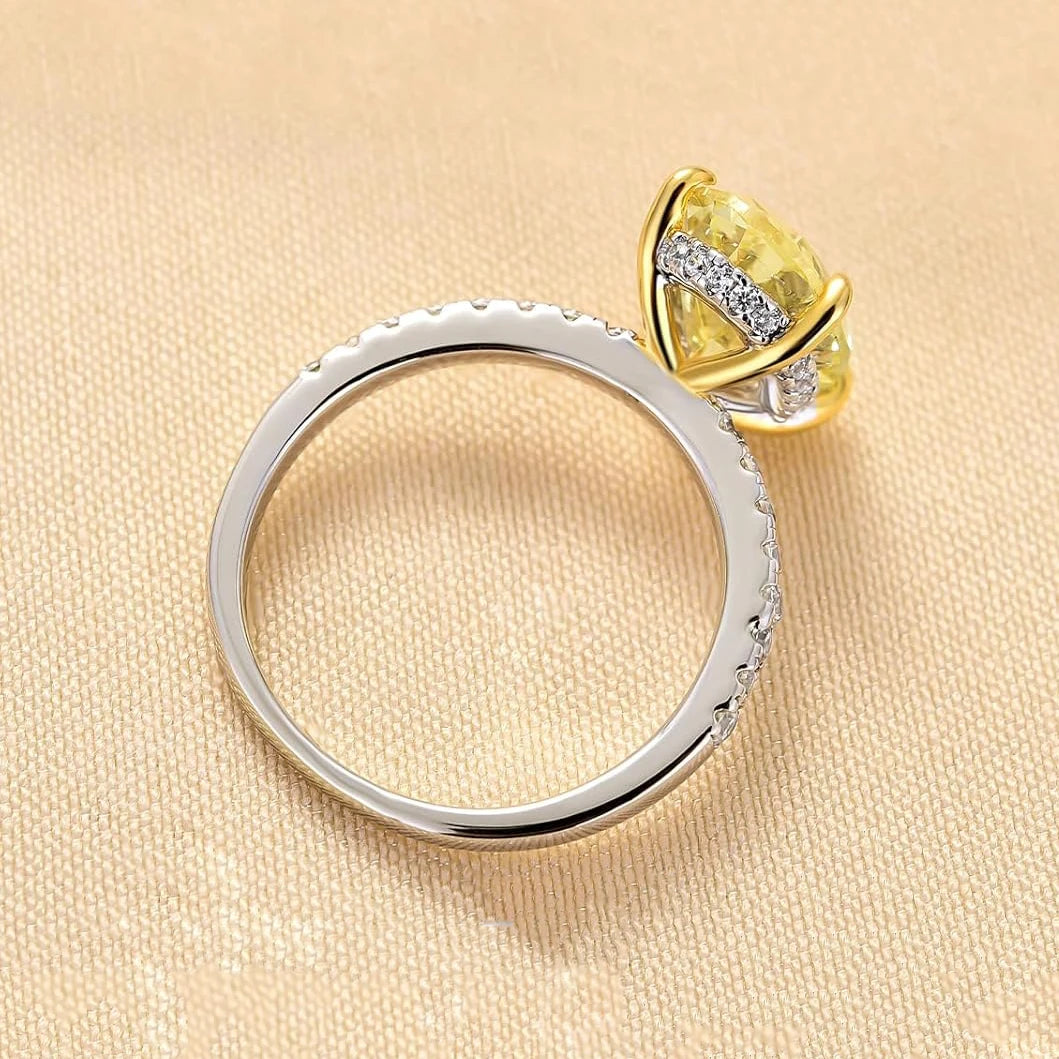 Oval Yellow High Carbon Diamond Ring in Sterling Silver
