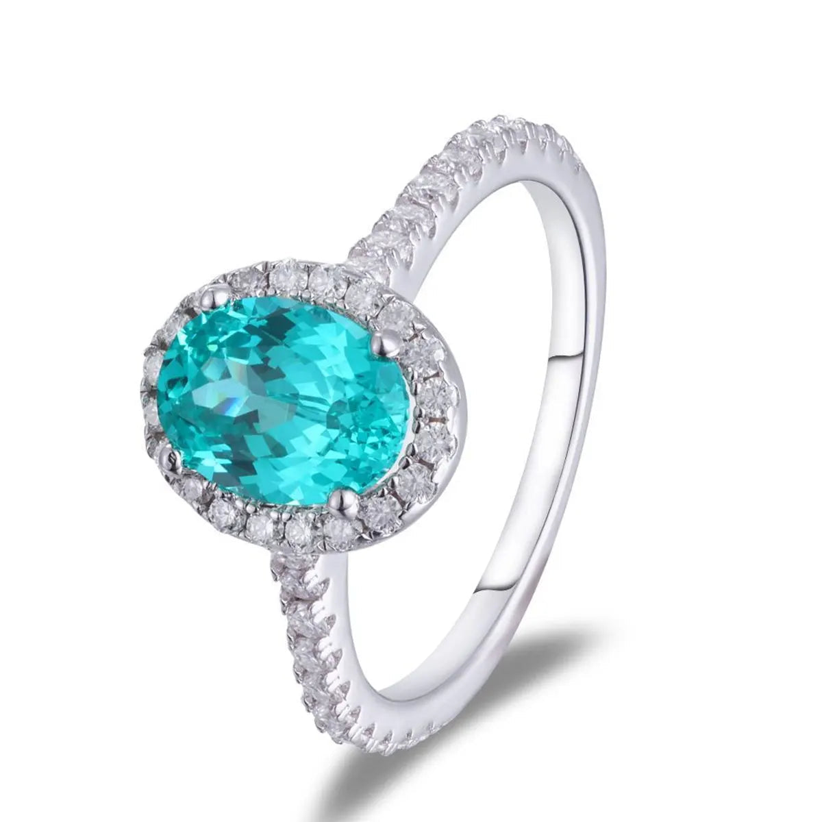 1.5CT Oval Paraiba Moissanite Engagement Ring | 925 Sterling Silver Halo Bridal Band