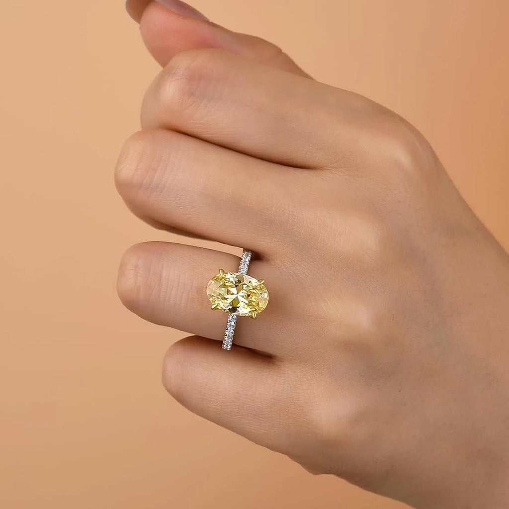 Oval Yellow High Carbon Diamond Ring in Sterling Silver