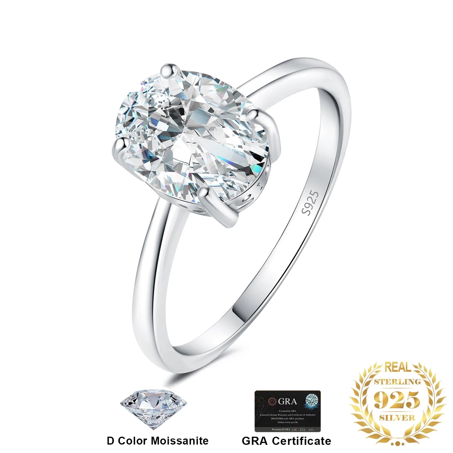 Oval Cut Moissanite Solitaire Engagement Ring | GRA Certified | 925 Sterling Silver
