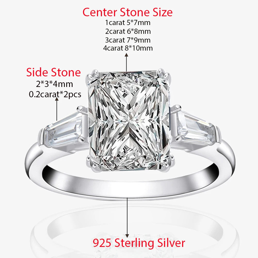 D Color VVS1 Moissanite Engagement Ring | Radiant & Emerald Cut | 1–4CT | 925 Sterling Silver