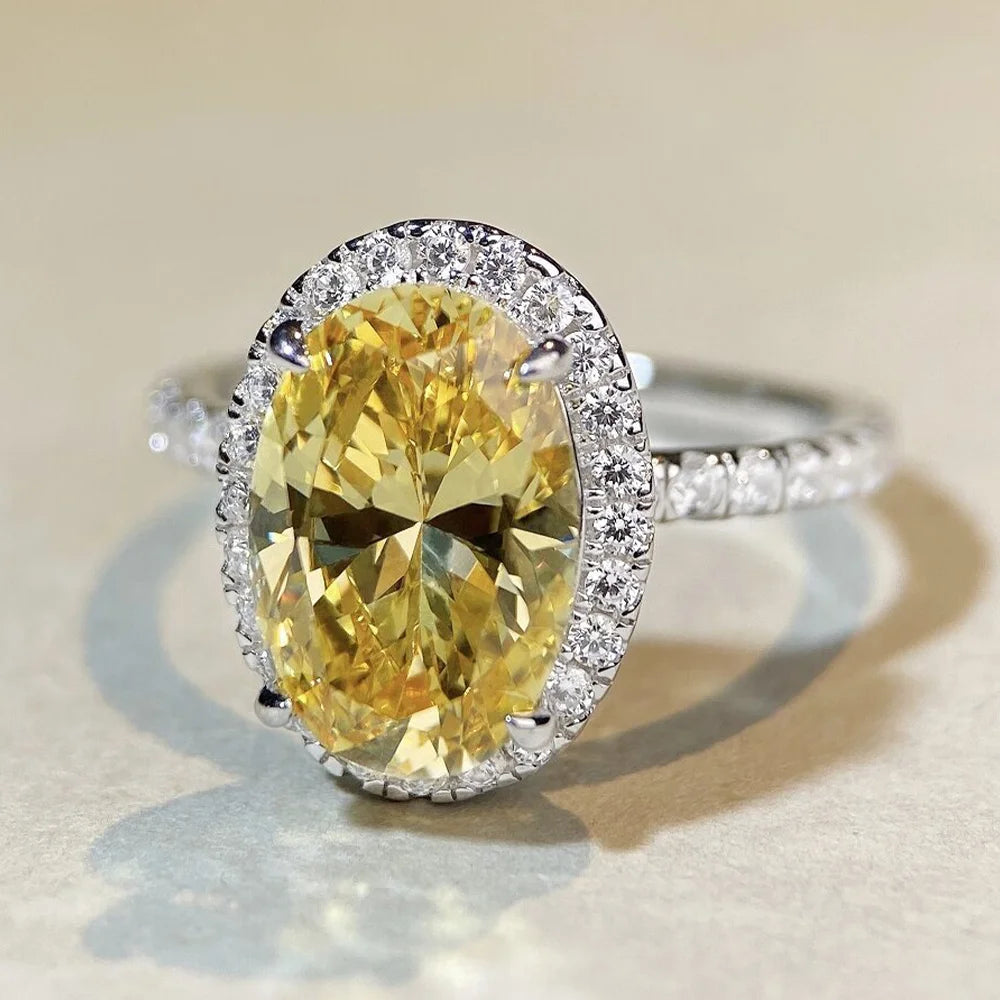 Lumilux Oval Halo Ring — 5CT High Carbon Diamond | 925 Sterling Silver | White, Yellow & Pink