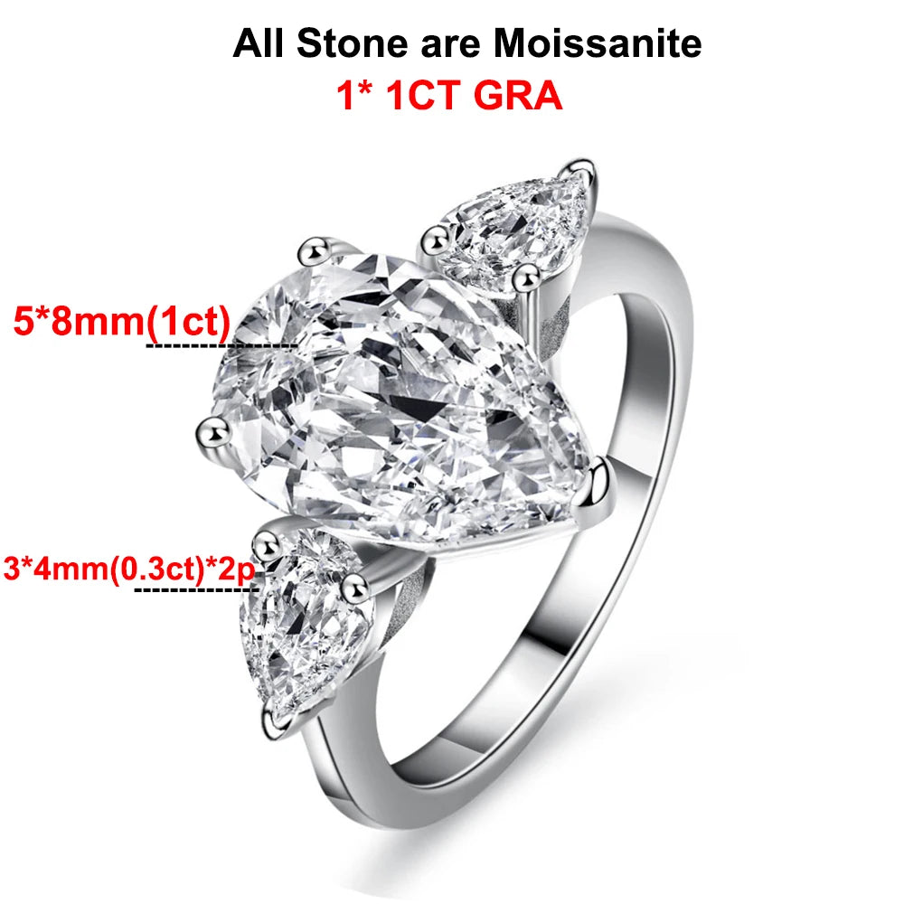 Pear Cut Moissanite Engagement Ring | 925 Sterling Silver | GRA Certified | 1–4ct