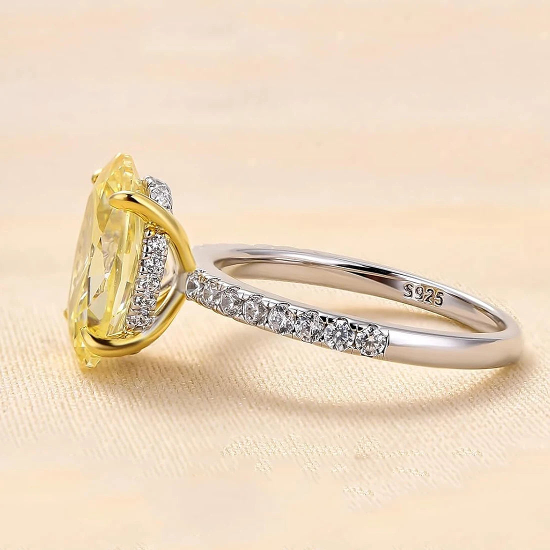 Oval Yellow High Carbon Diamond Ring in Sterling Silver