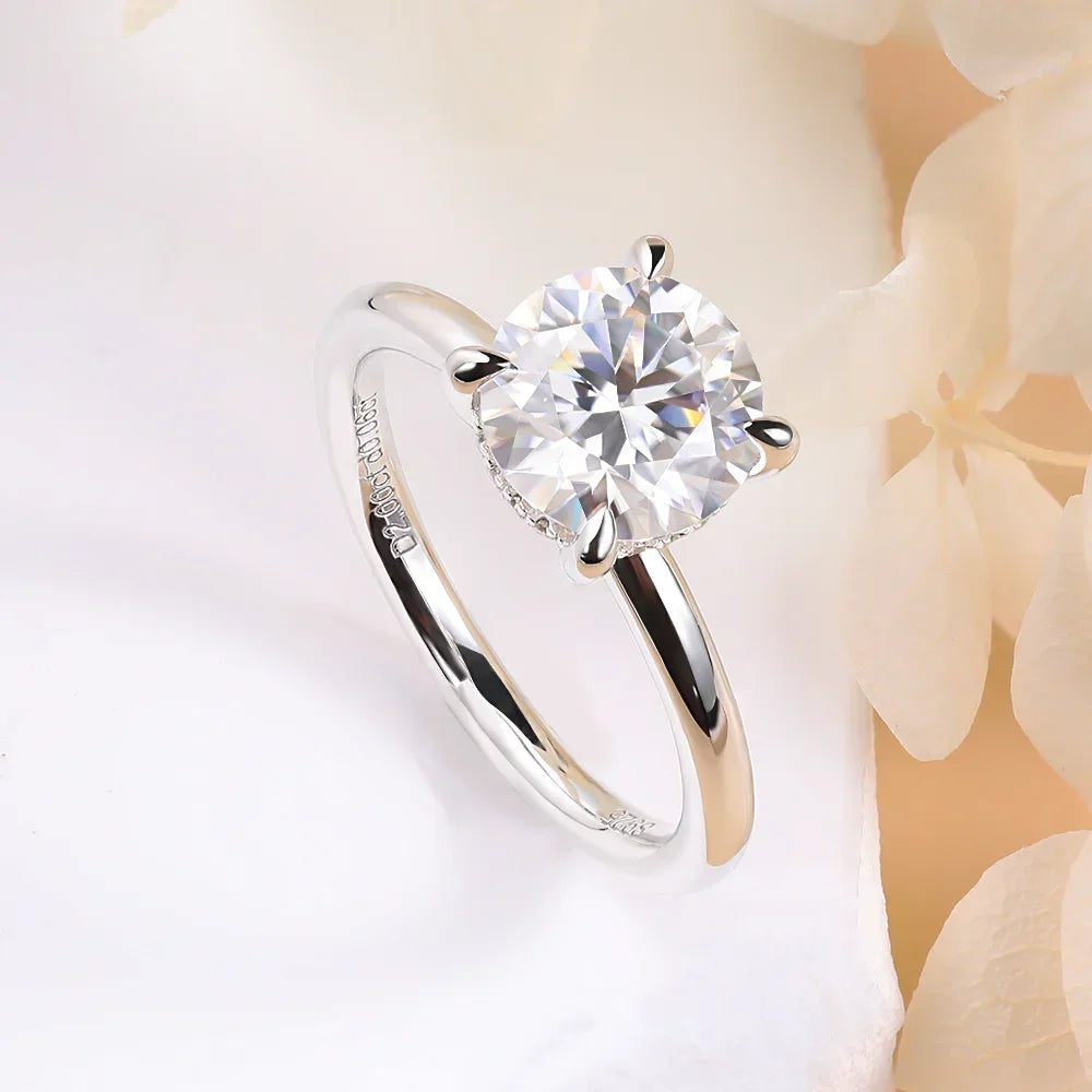 Lumilux Round Moissanite Solitaire Ring | 2CT D Color VVS1 | 925 Sterling Silver | GRA Certified