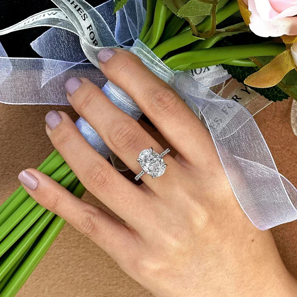 Oval Cut Full Moissanite Engagement Ring for Women