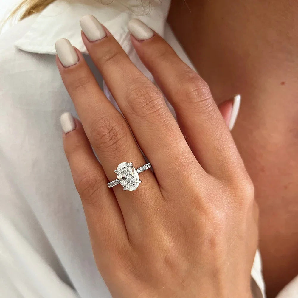 Oval Cut Full Moissanite Engagement Ring for Women