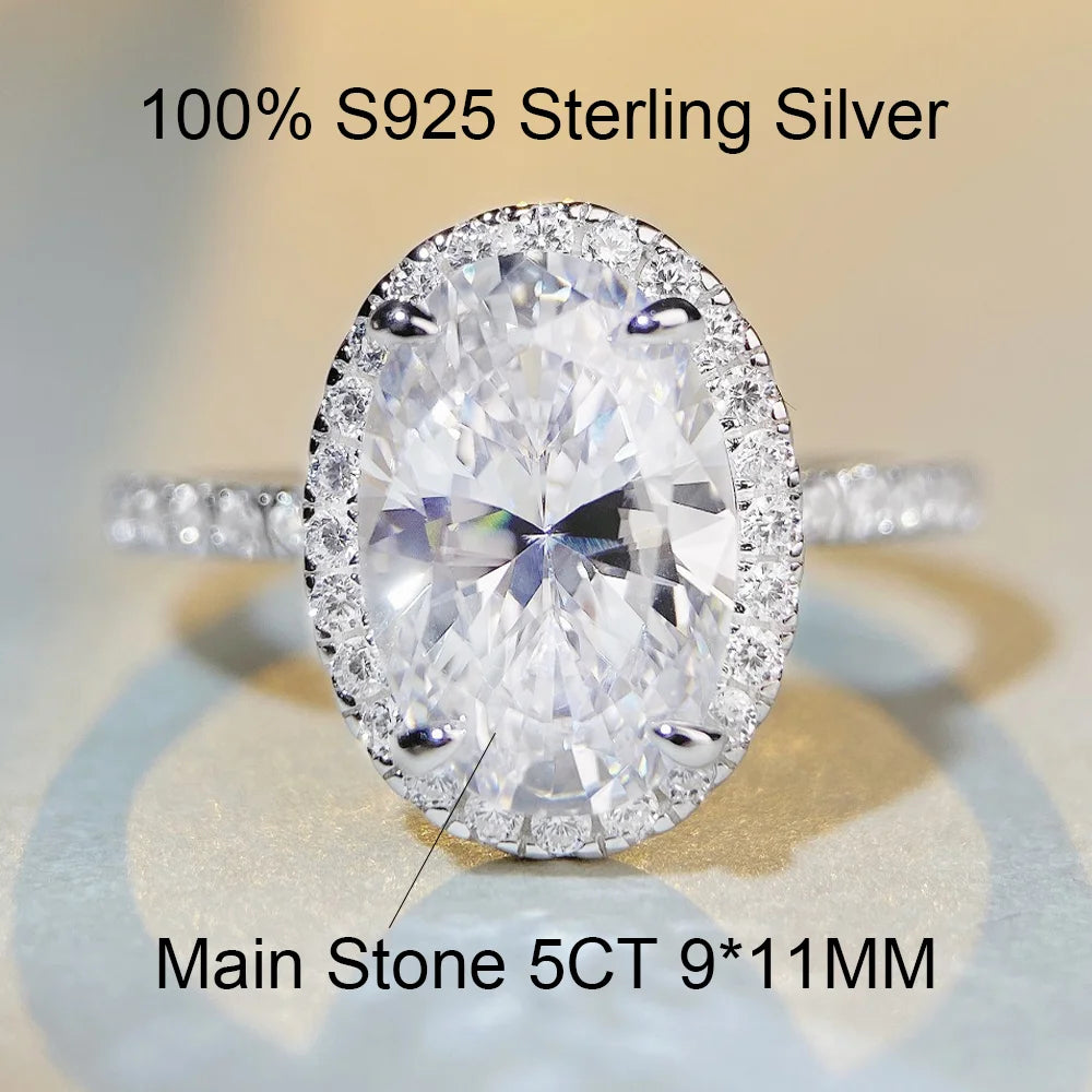 Lumilux Oval Halo Ring — 5CT High Carbon Diamond | 925 Sterling Silver | White, Yellow & Pink