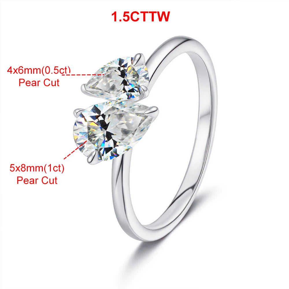 Toi et Moi Double Pear Cut Moissanite Ring | 1.5ct | 925 Silver & 18K Gold Plated