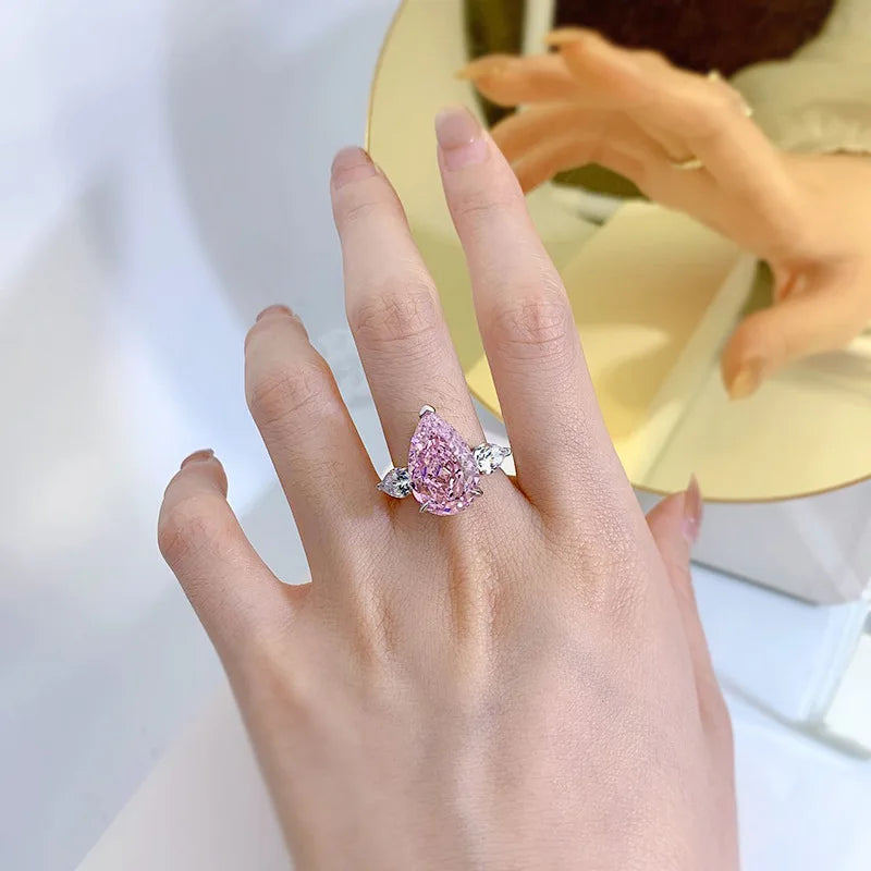 Water Drop Lab Pink Moissanite Diamond Ring