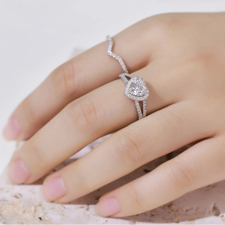 925 Sterling Silver VVS1 D Color Moissanite Bridal Ring Set for Woman Wedding Valentine's Day Gift Wholesale Certified