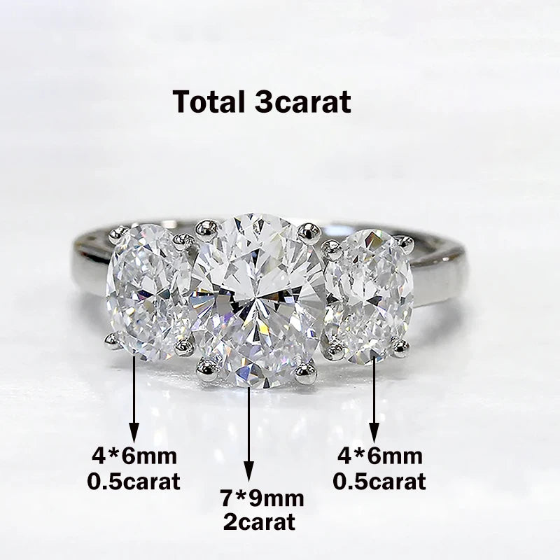 Oval Cut Three-Stone Moissanite Engagement Ring | 925 Sterling Silver | GRA Certified