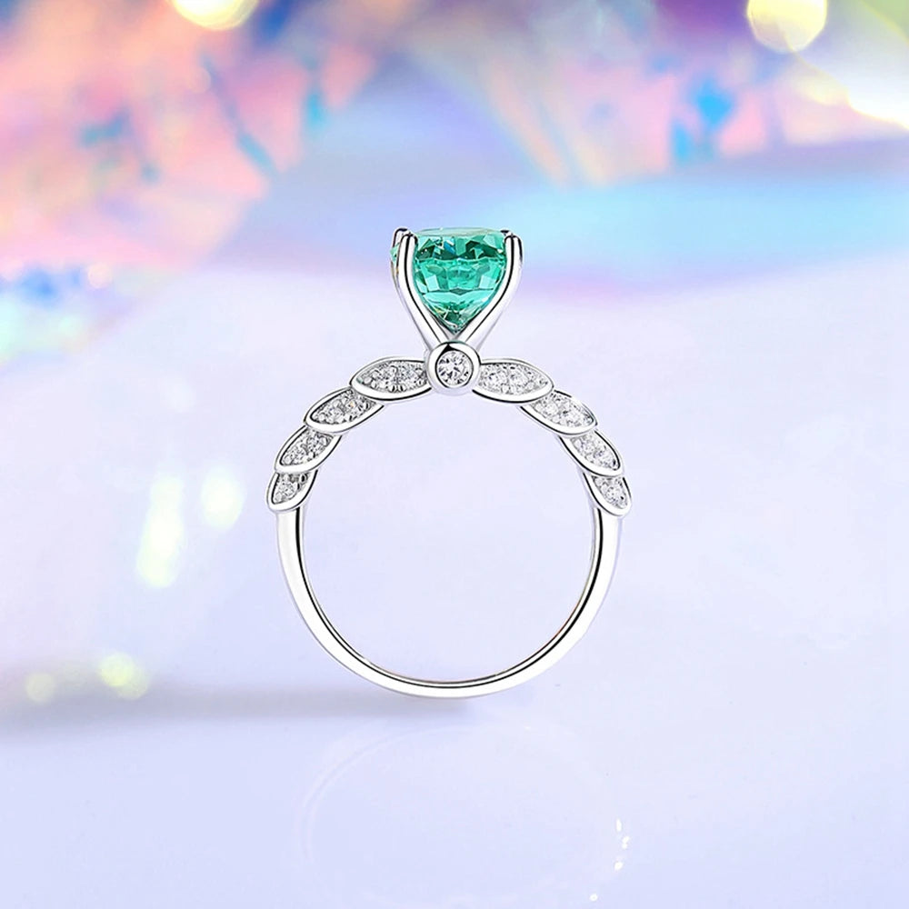 Paraiba Tourmaline & High Carbon Diamond Eternity Ring | 925 Sterling Silver | Fine Bridal Jewelry