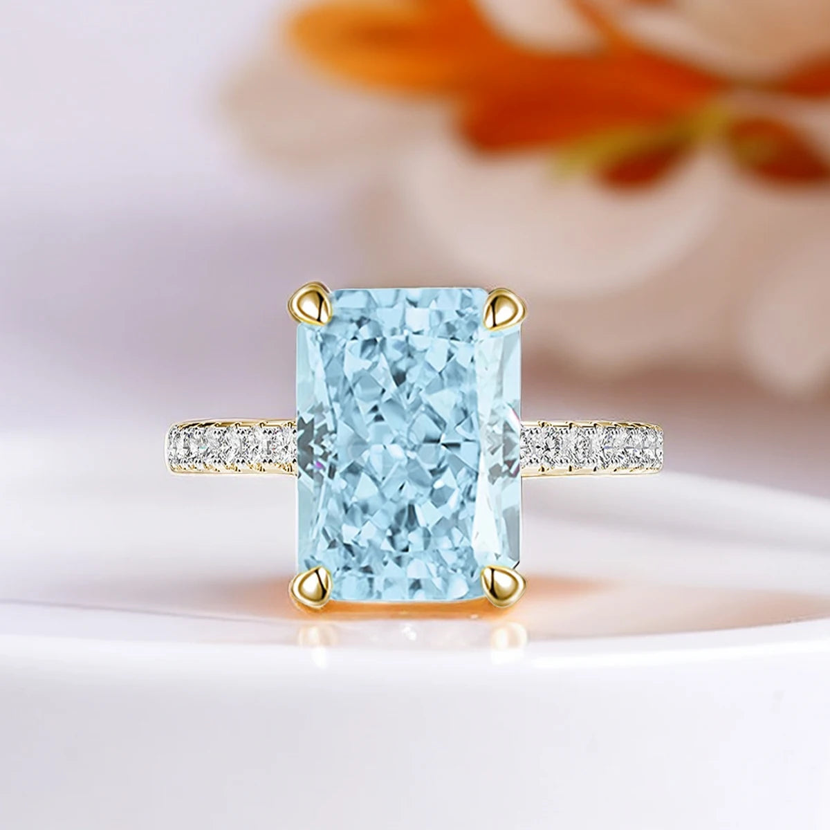Ice Blue Zircon Cocktail Ring | 925 Sterling Silver | Emerald Cut Fine Jewelry