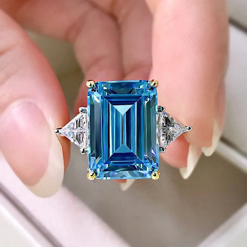 Rectangle Moissanite Ring in S925 Sterling Silver | 5A Grade Zircon | Multi-Colour