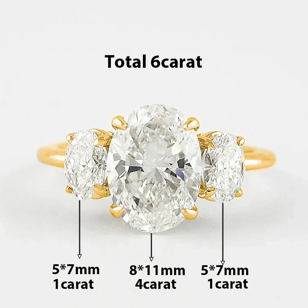 Oval Cut Three-Stone Moissanite Engagement Ring | 925 Sterling Silver | GRA Certified