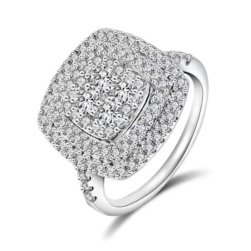 Light luxury classic 925 sterling silver square moissanite ring