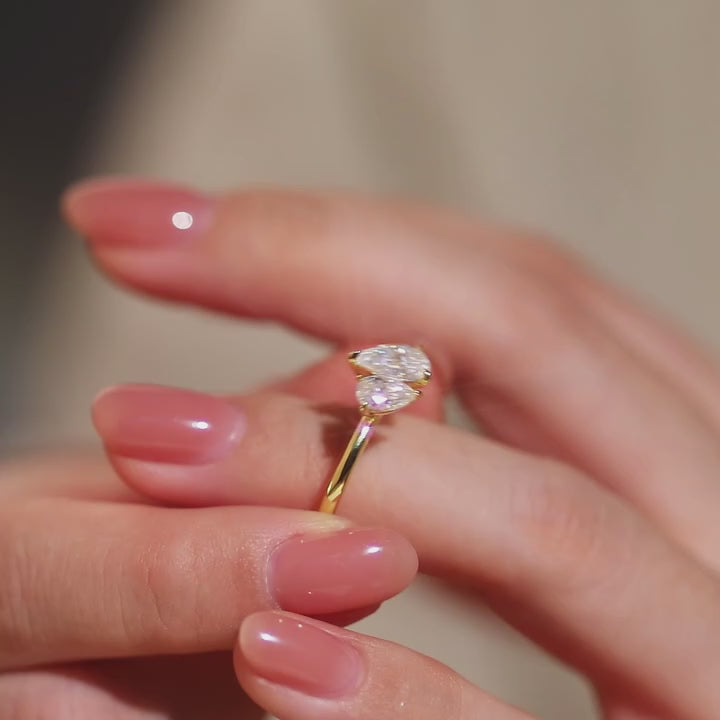 Toi et Moi Double Pear Cut Moissanite Ring | 1.5ct | 925 Silver & 18K Gold Plated