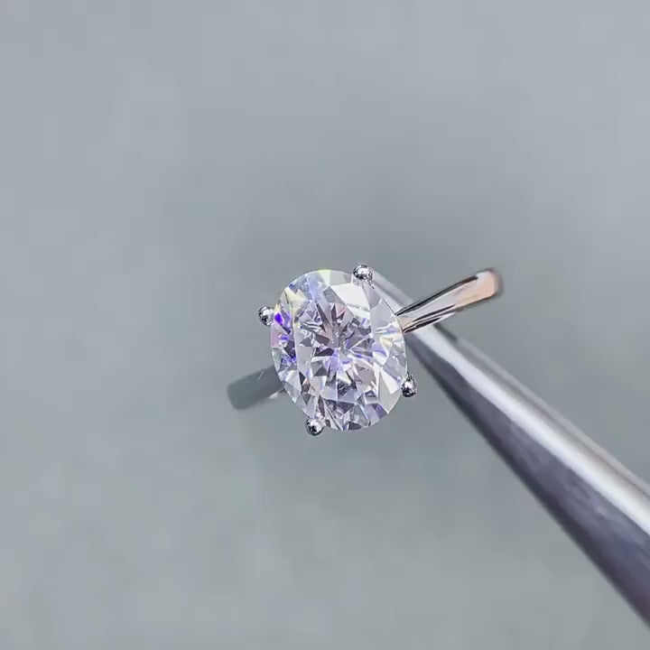 Lumilux Oval Moissanite Solitaire Ring | D Color VVS1 | 925 Sterling Silver & 18K White Gold