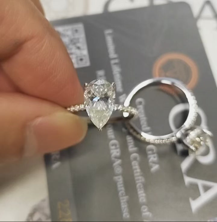 Super Sparkling Pear shaped Moissanite ring