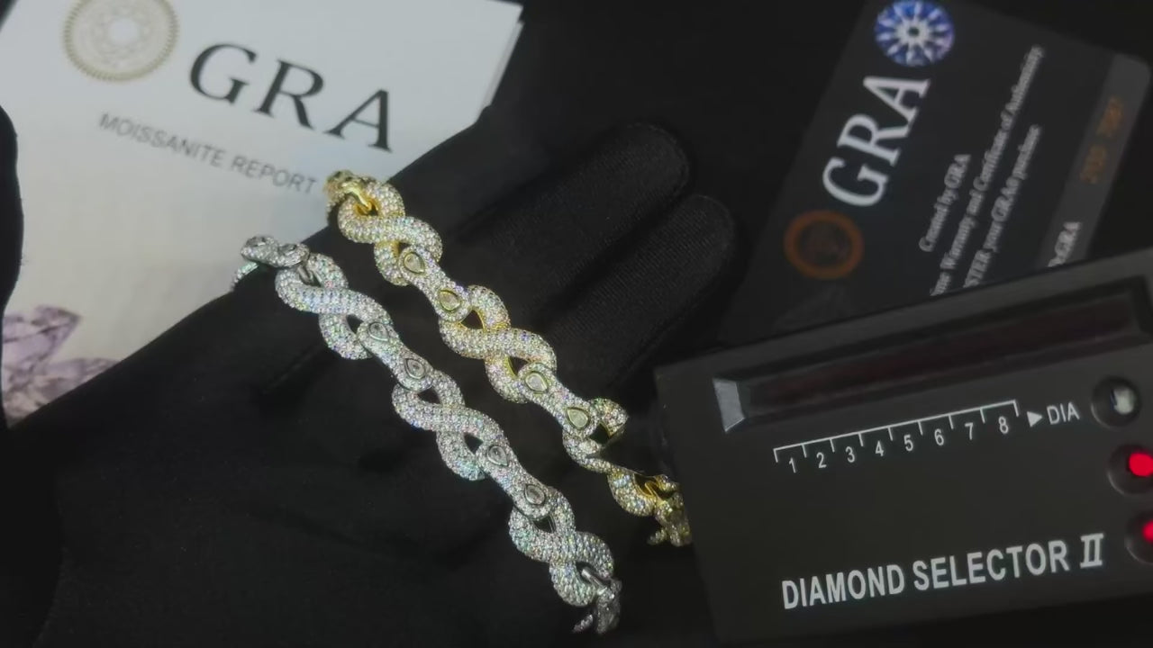 Infinity Moissanite Cuban Link Bracelet | 10mm Iced Out | 18K Gold Plated