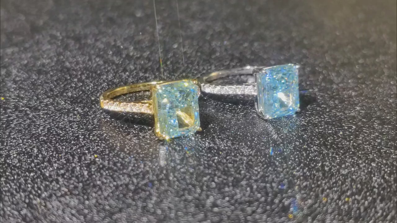 Ice Blue Zircon Cocktail Ring | 925 Sterling Silver | Emerald Cut Fine Jewelry
